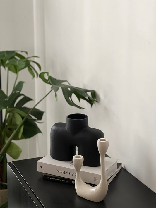 Bougeoir DUNE à deux branches en céramique beige