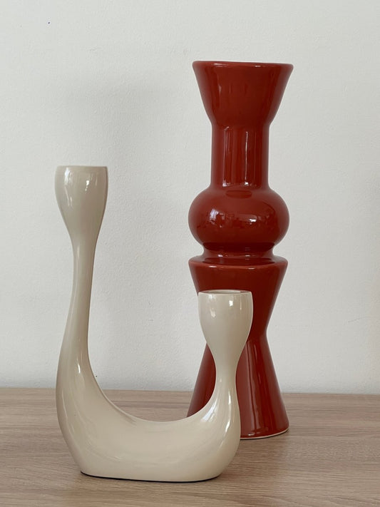 Bougeoir DUNE à deux branches en céramique beige - B&Inside