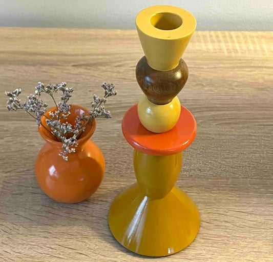 Bougeoir en bois de manguier ocre et orangé - Rhys - B&Inside
