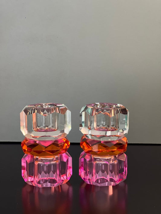 Bougeoir en cristal BIXI - rose et vert - B&Inside