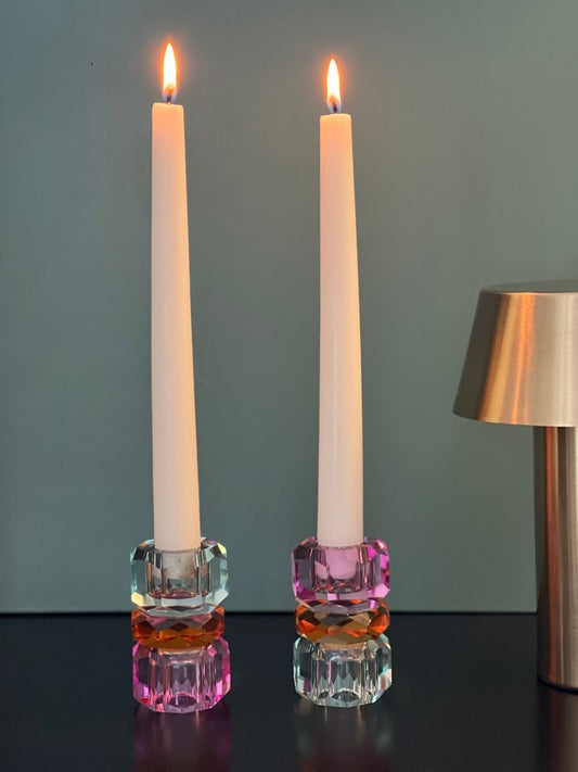 Bougeoir en cristal BIXI - rose et vert - B&Inside