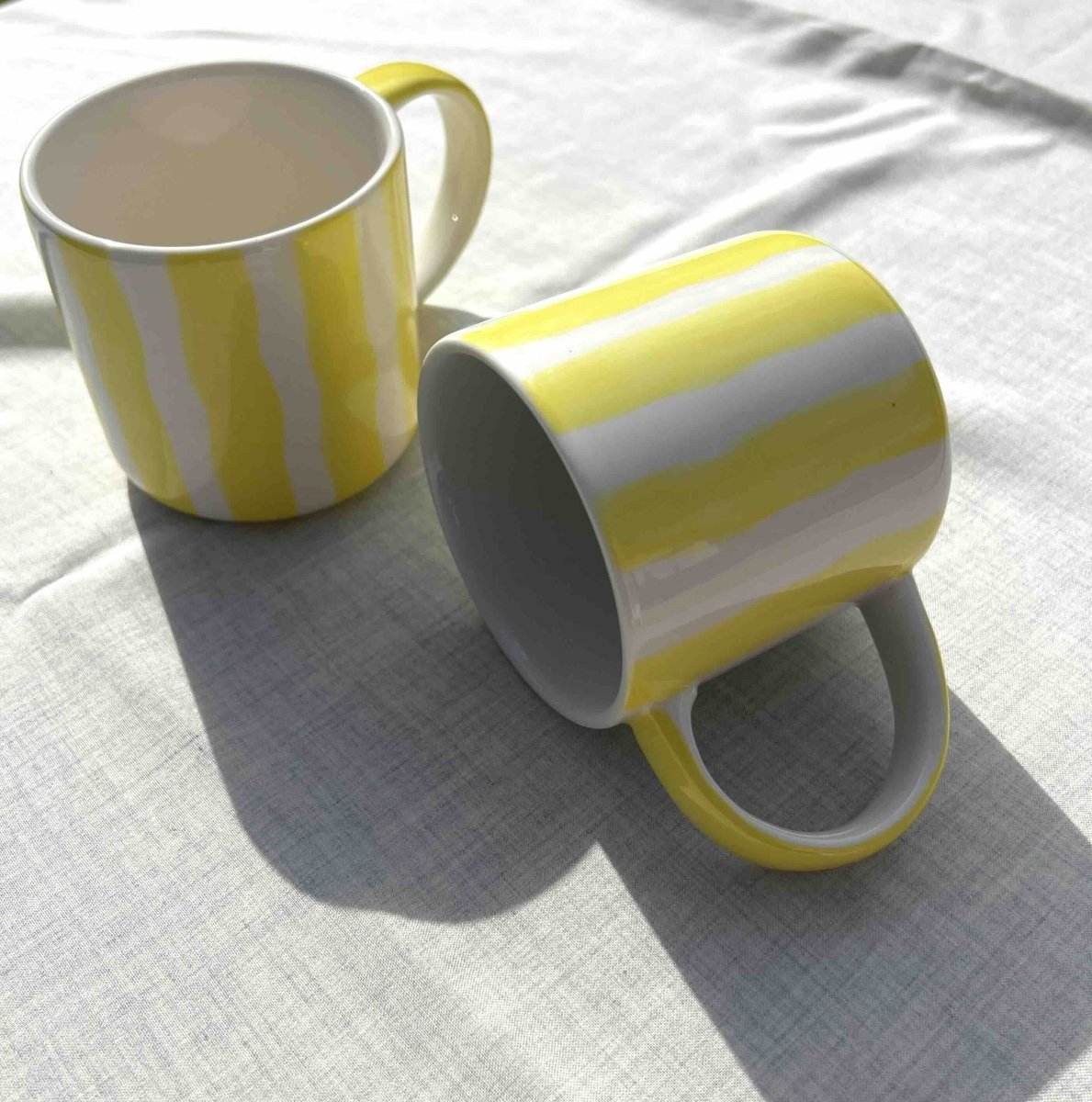 Mug STRIPES jaune et blanc - Céramique artisanale - B&Inside