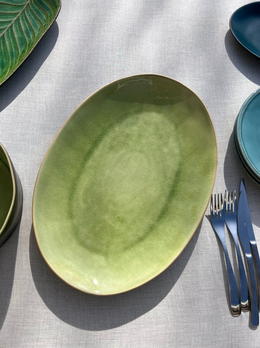 RIVIERA - Plat ovale en grès fin vert - B&Inside