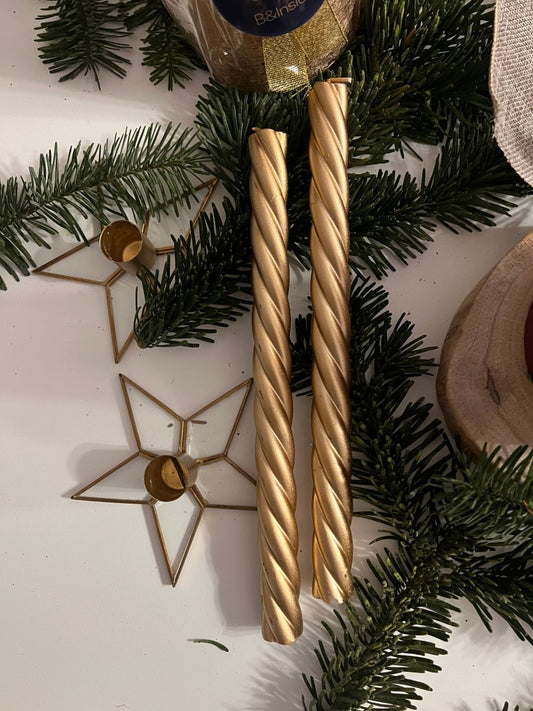 VIKI : Bougies de table torsadées dorées - B&Inside