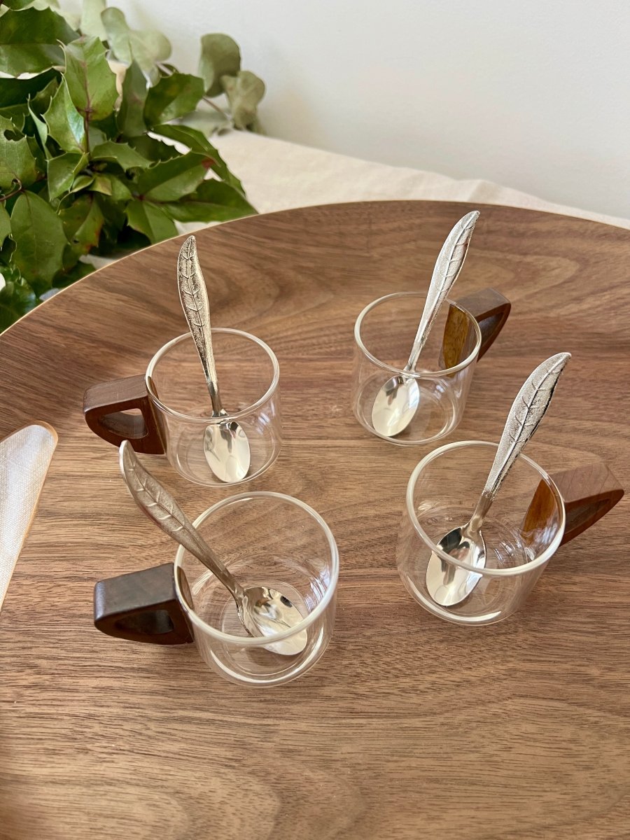 ZALIA - 6 Tasses à café en verre avec anse en bois - B&Inside