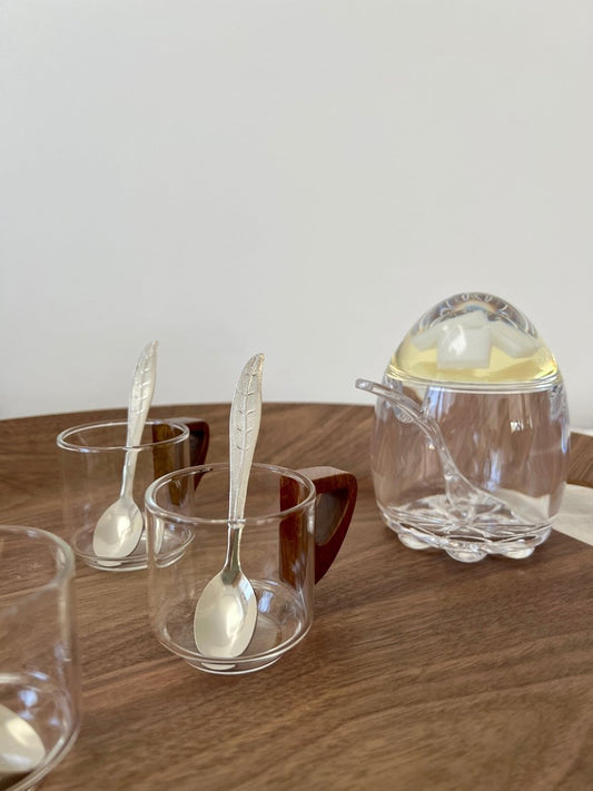 ZALIA - 6 Tasses à café en verre avec anse en bois - B&Inside