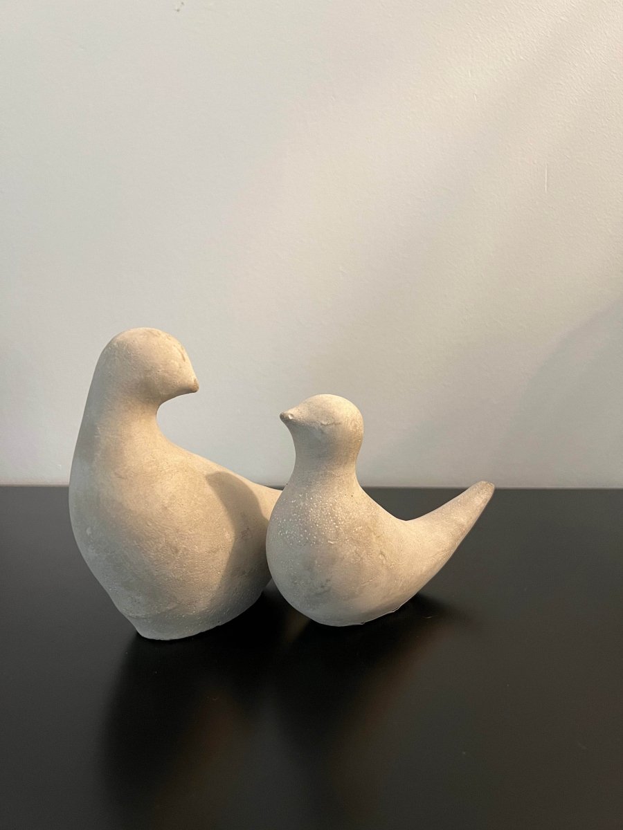 DOVES - Duo de colombes mère et enfant en ciment - B&Inside