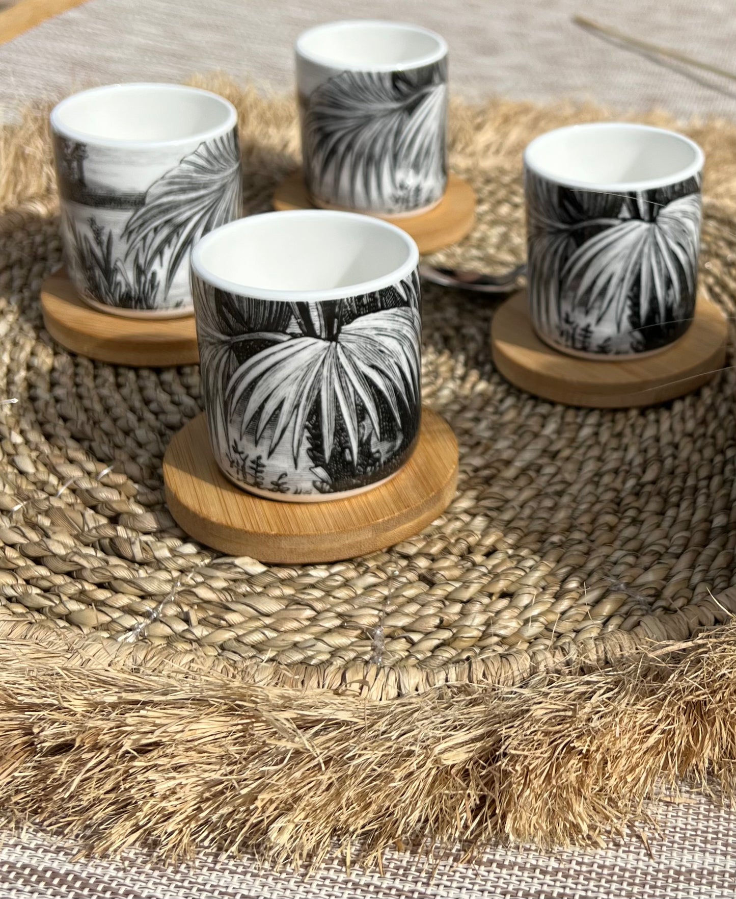 Coffret OASIS 4 tasses café faïence et bambou