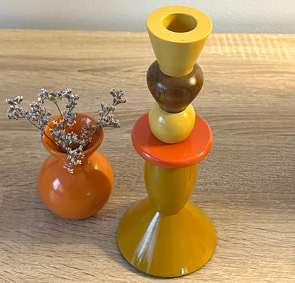 Bougeoir en bois de manguier ocre et orangé - Rhys
