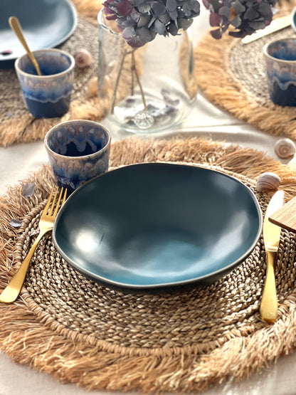 Assiette Creuse Bleu Deep Sea en Grès - Vaisselle Moderne 23cm