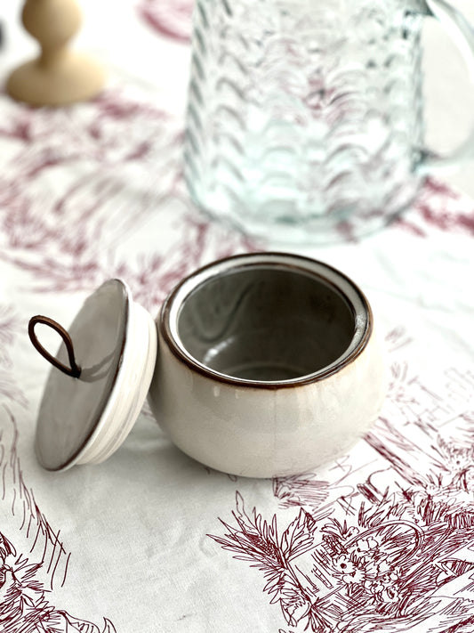 Pot en grès gris HARRY avec couvercle hermétique et poignée cuir