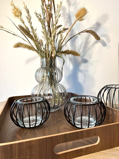 Photophore MONA en verre et métal noir