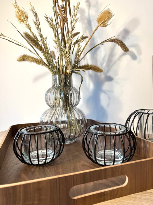 Photophore MONA en verre et métal noir