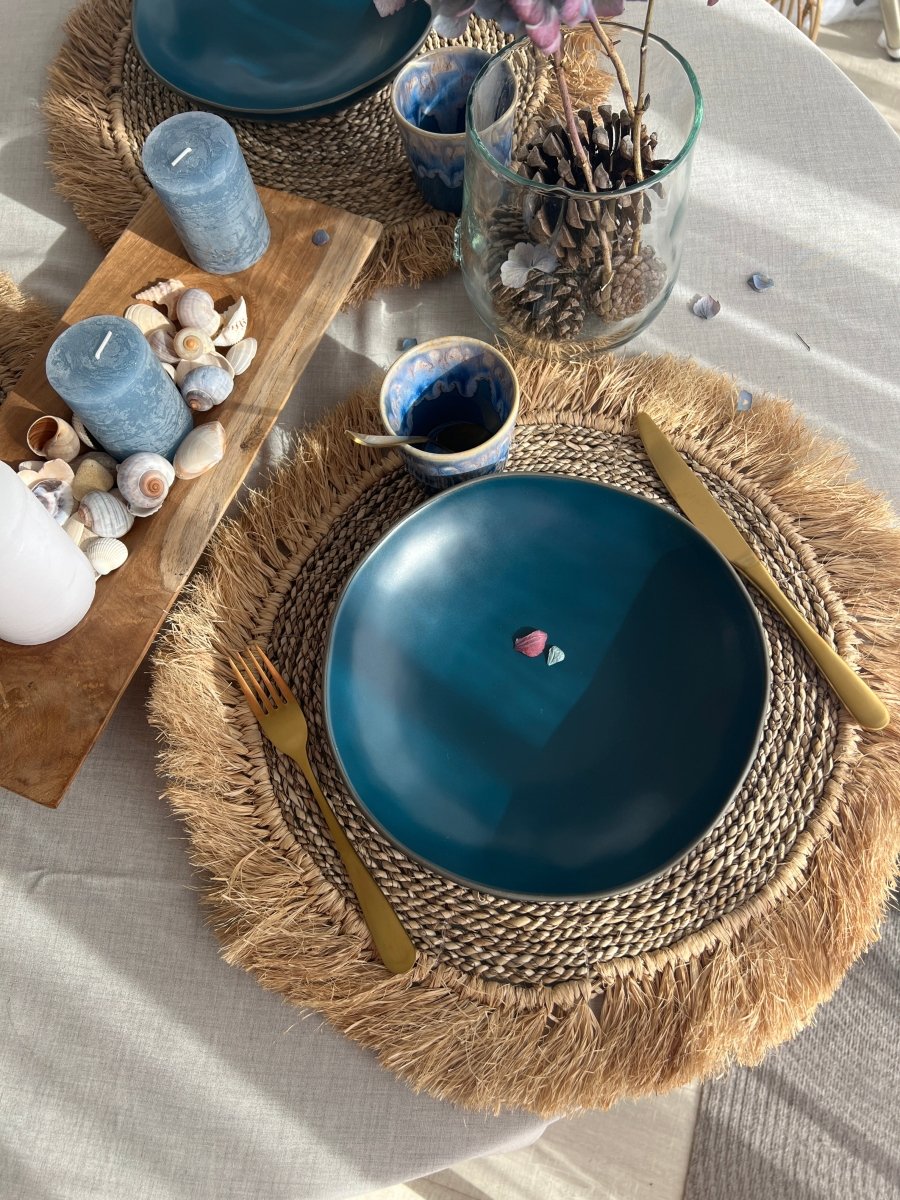 Assiette Creuse Bleu Deep Sea en Grès - Vaisselle Moderne 23cm - B&Inside