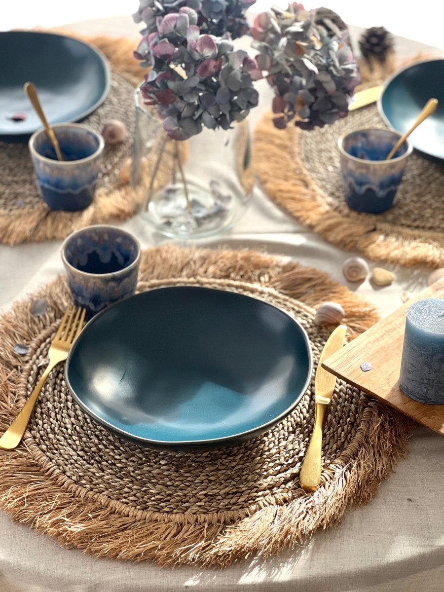Assiette Creuse Bleu Deep Sea en Grès - Vaisselle Moderne 23cm - B&Inside