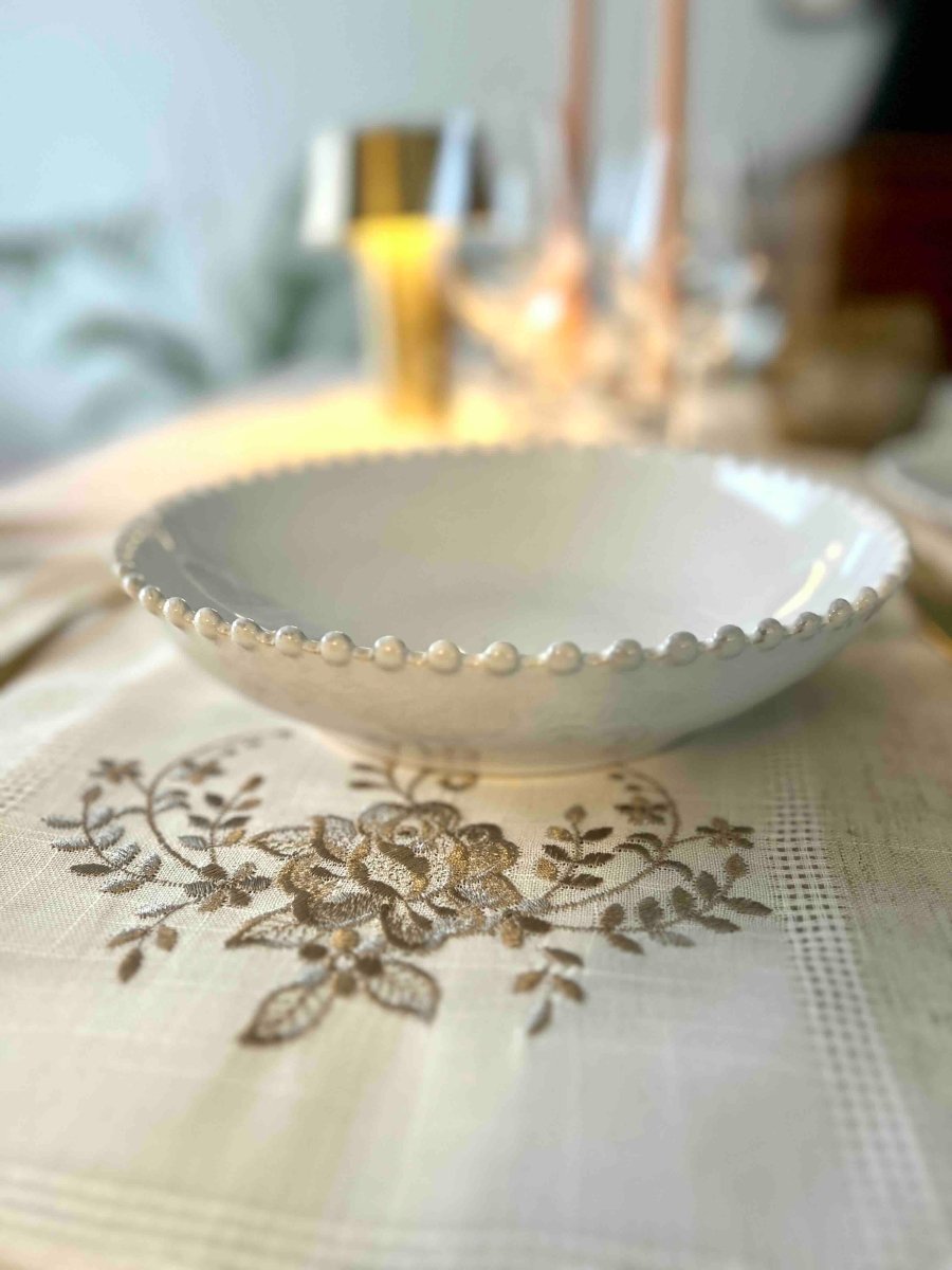 Assiette Creuse SNOW PEARL - Grès Blanc Artisanal du Portugal - B&Inside