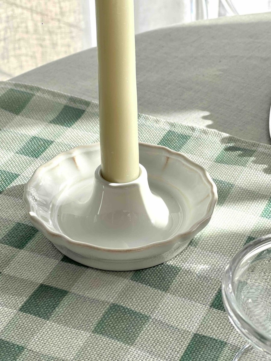 Bougeoir Alentejo en Grès Blanc Bords Ondulés - Artisanat Portugal - B&Inside