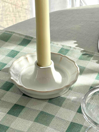 Bougeoir Alentejo en Grès Blanc Bords Ondulés - Artisanat Portugal - B&Inside