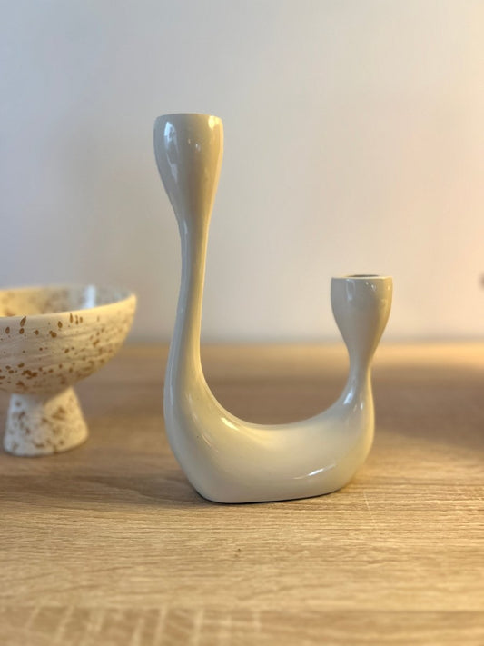 Bougeoir DUNE à deux branches en céramique beige - B&Inside