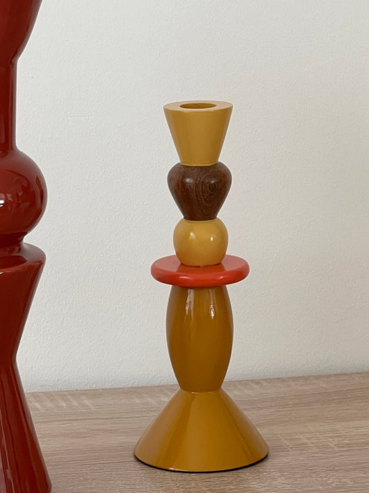 Bougeoir en bois de manguier ocre et orangé - Rhys - B&Inside