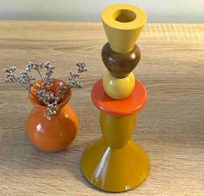 Bougeoir en bois de manguier ocre et orangé - Rhys - B&Inside