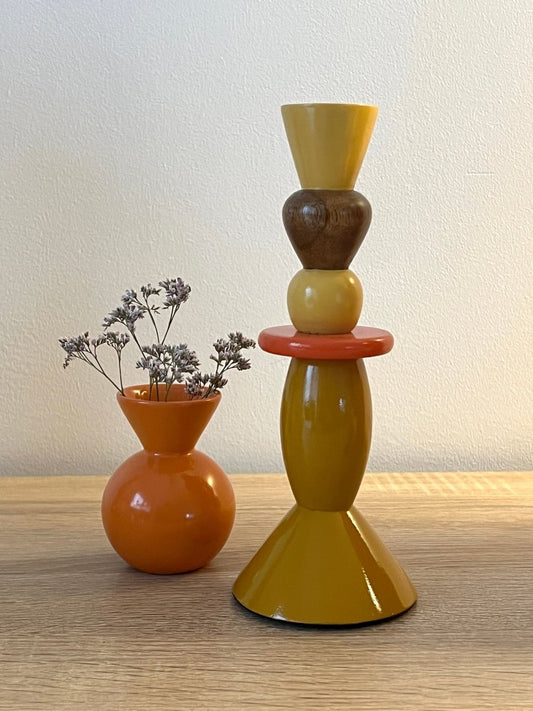 Bougeoir en bois de manguier ocre et orangé - Rhys - B&Inside
