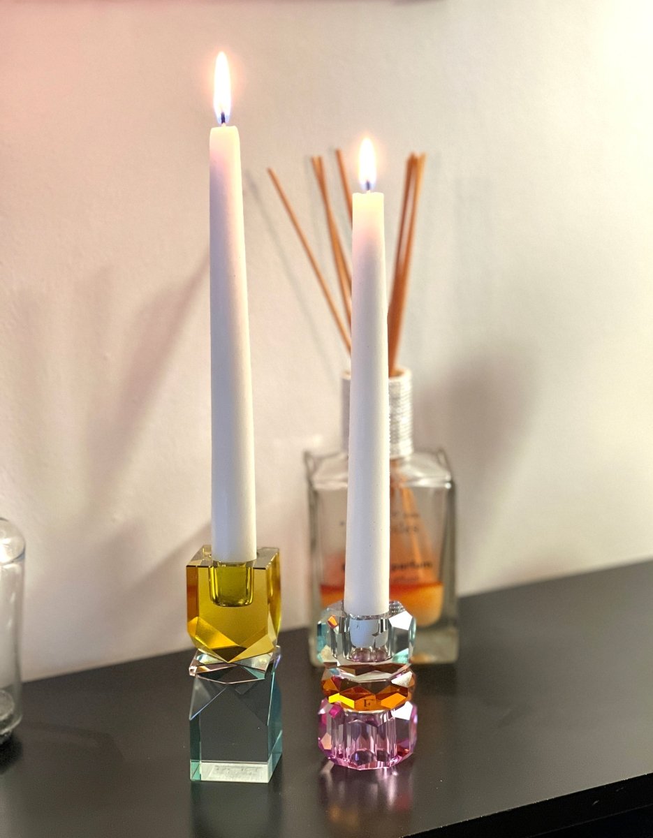 Bougeoir en cristal BIXI - rose et vert - B&Inside