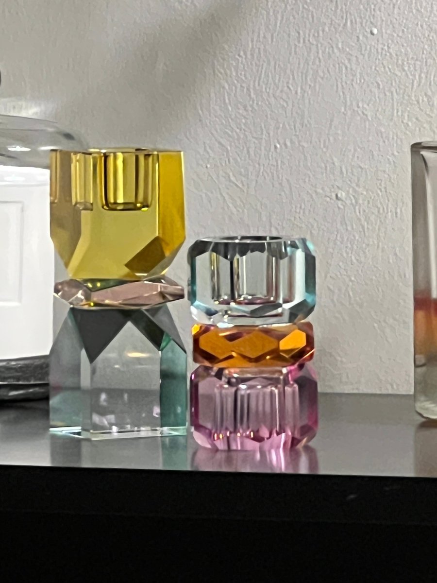 Bougeoir en cristal BIXI - rose et vert - B&Inside