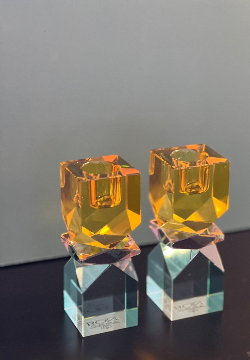 Bougeoir en cristal coloré - CUBIX - B&Inside
