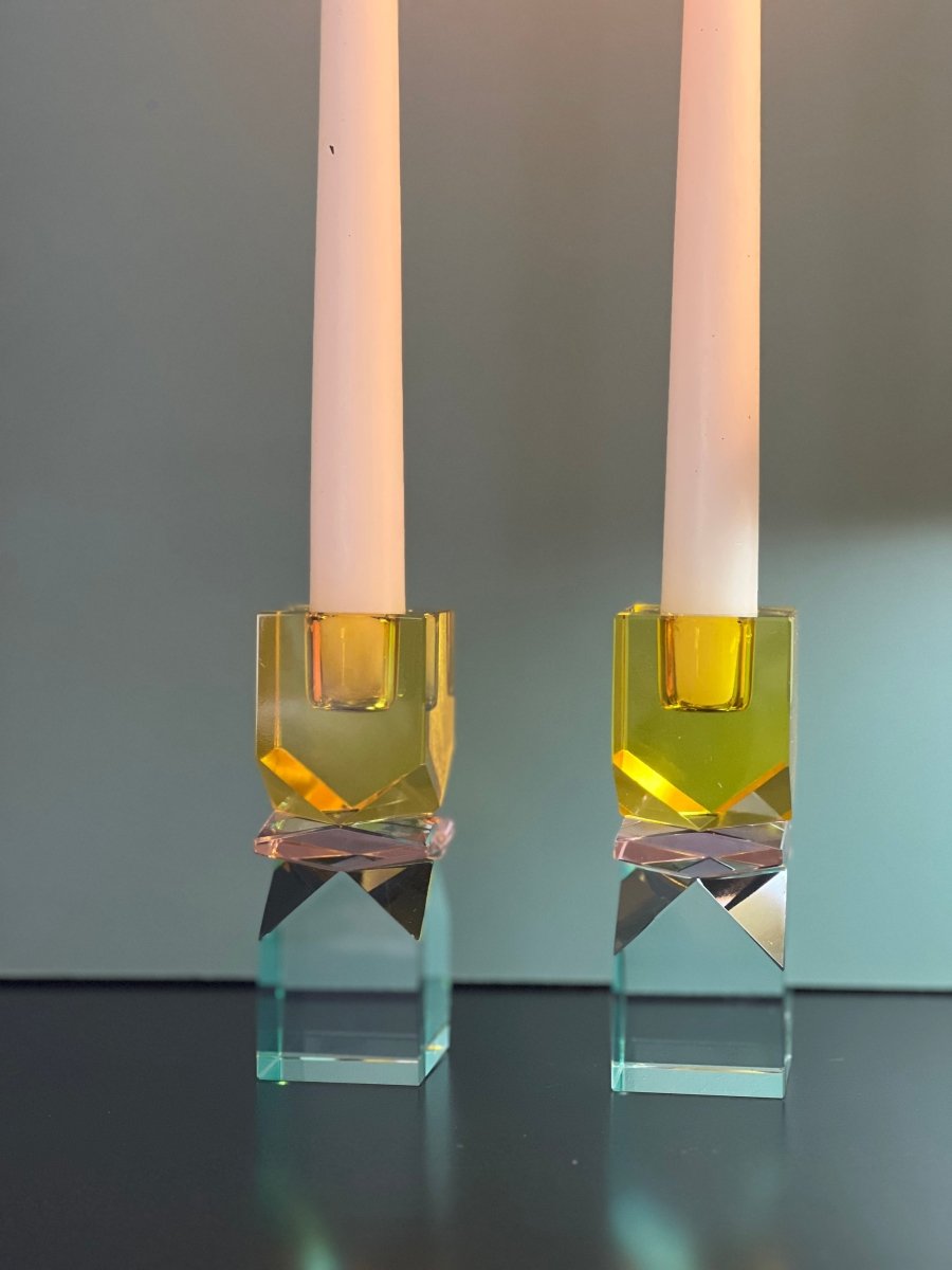 Bougeoir en cristal coloré - CUBIX - B&Inside