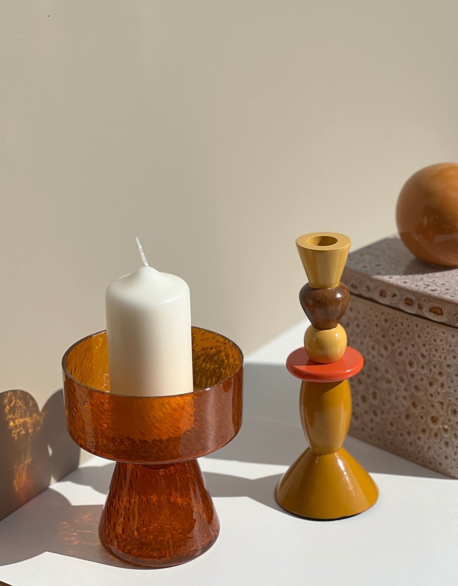 Bougeoir en verre ambré CODY - B&Inside
