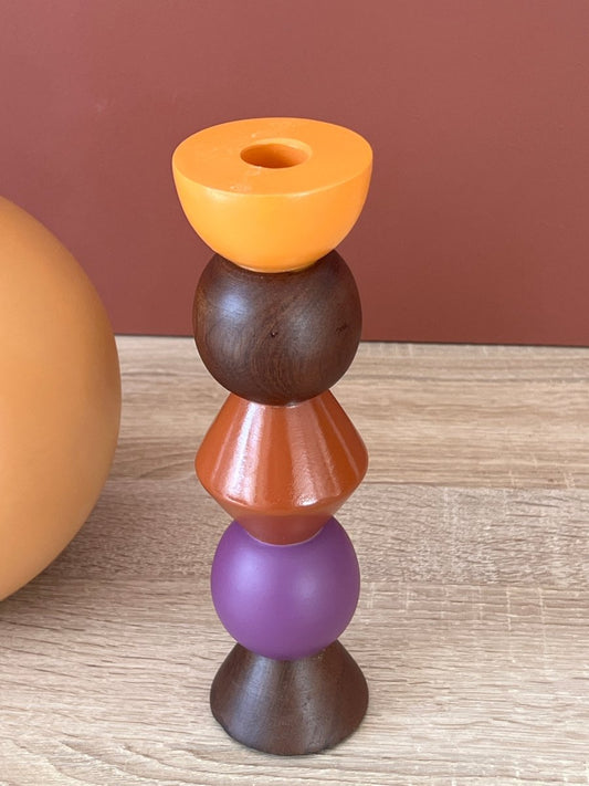 Bougeoir WALLIS - Totem bois de manguier coloré - B&Inside