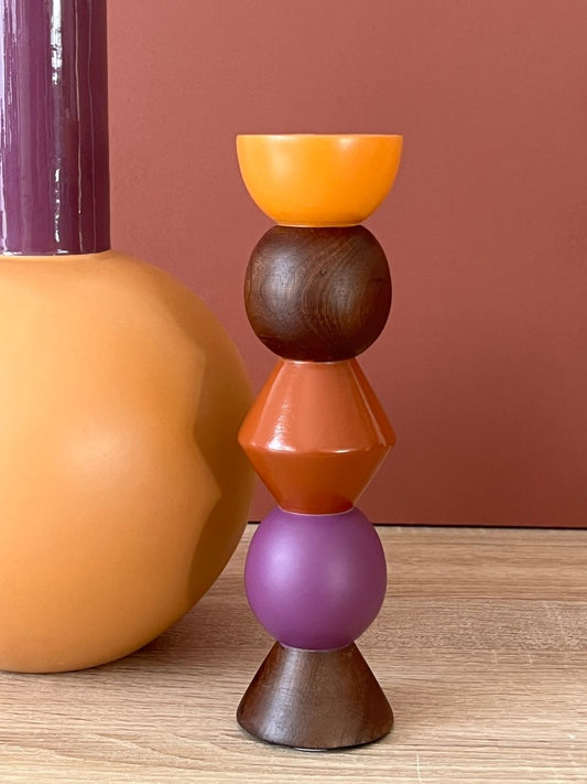 Bougeoir WALLIS - Totem bois de manguier coloré - B&Inside