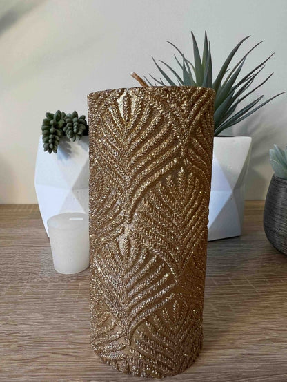 Bougie PAOLA Or Pailleté - Motifs Relief 40h - Décoration Luxe - B&Inside