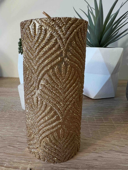 Bougie PAOLA Or Pailleté - Motifs Relief 40h - Décoration Luxe - B&Inside