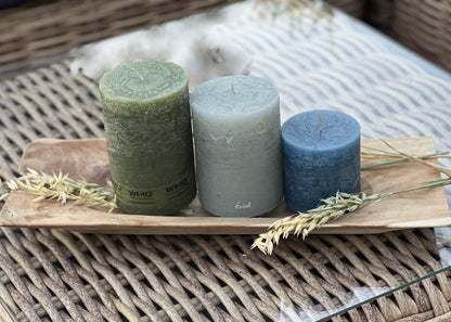 Bougies rustiques vert olive - 2 tailles disponibles - B&Inside