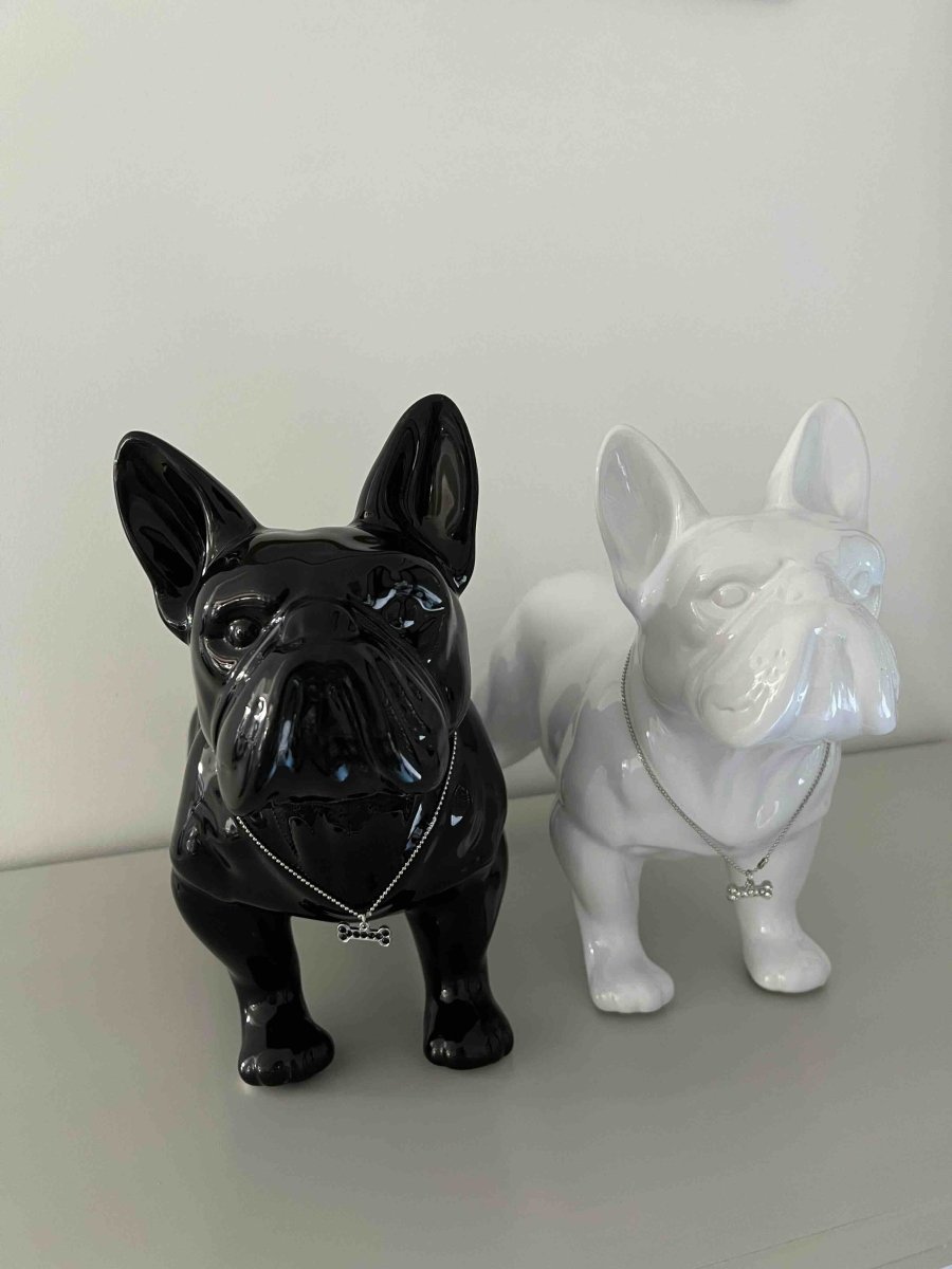 Bouledogue décoratif blanc avec collier strass TOUNDRA - B&Inside