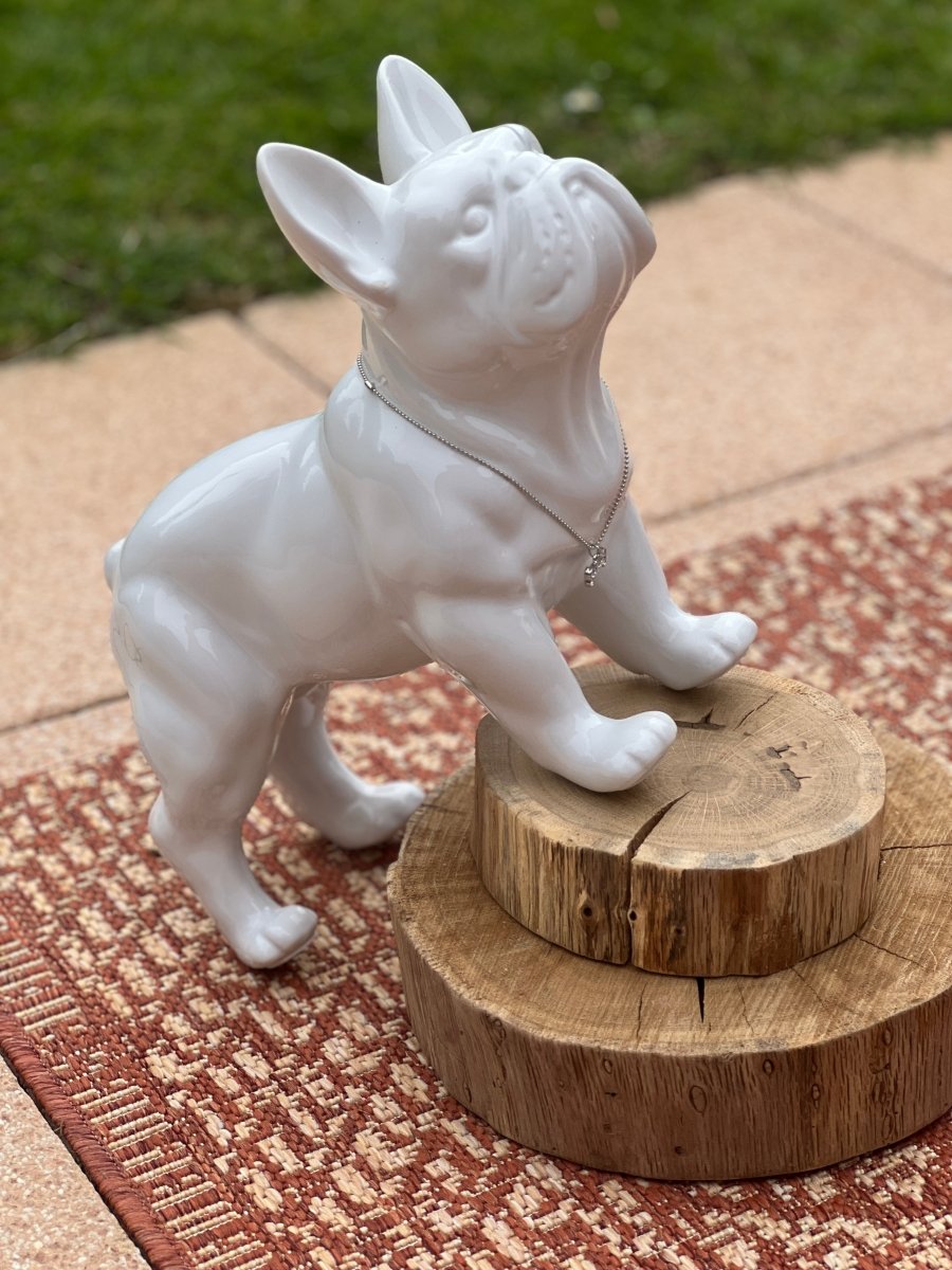 Bouledogue décoratif blanc avec collier strass TOUNDRA - B&Inside