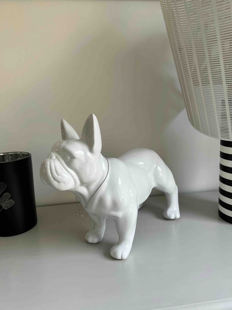 Bouledogue décoratif blanc avec collier strass TOUNDRA - B&Inside