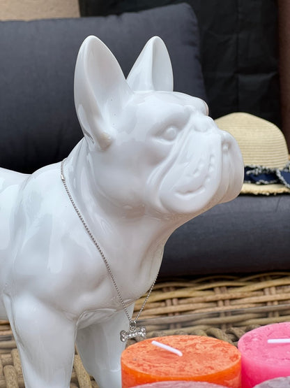 Bouledogue décoratif blanc avec collier strass TOUNDRA - B&Inside