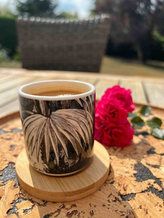 Coffret de 4 tasses à café en faïence avec sous - tasses en bambou OASIS - B&Inside