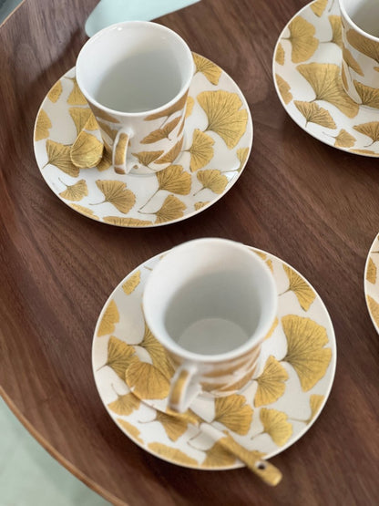 Coffret de 4 Tasses à café porcelaine blanc or + sous-tasses + cuillères FALL - B&Inside