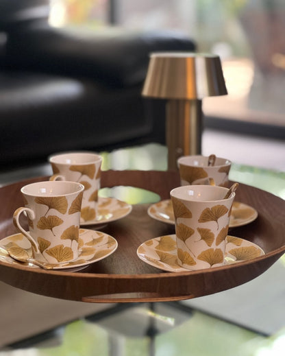 Coffret de 4 Tasses à café porcelaine blanc or + sous-tasses + cuillères FALL - B&Inside