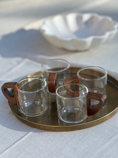 Coffret de 6 Tasses à café ZALIA en verre avec anses bois - B&Inside