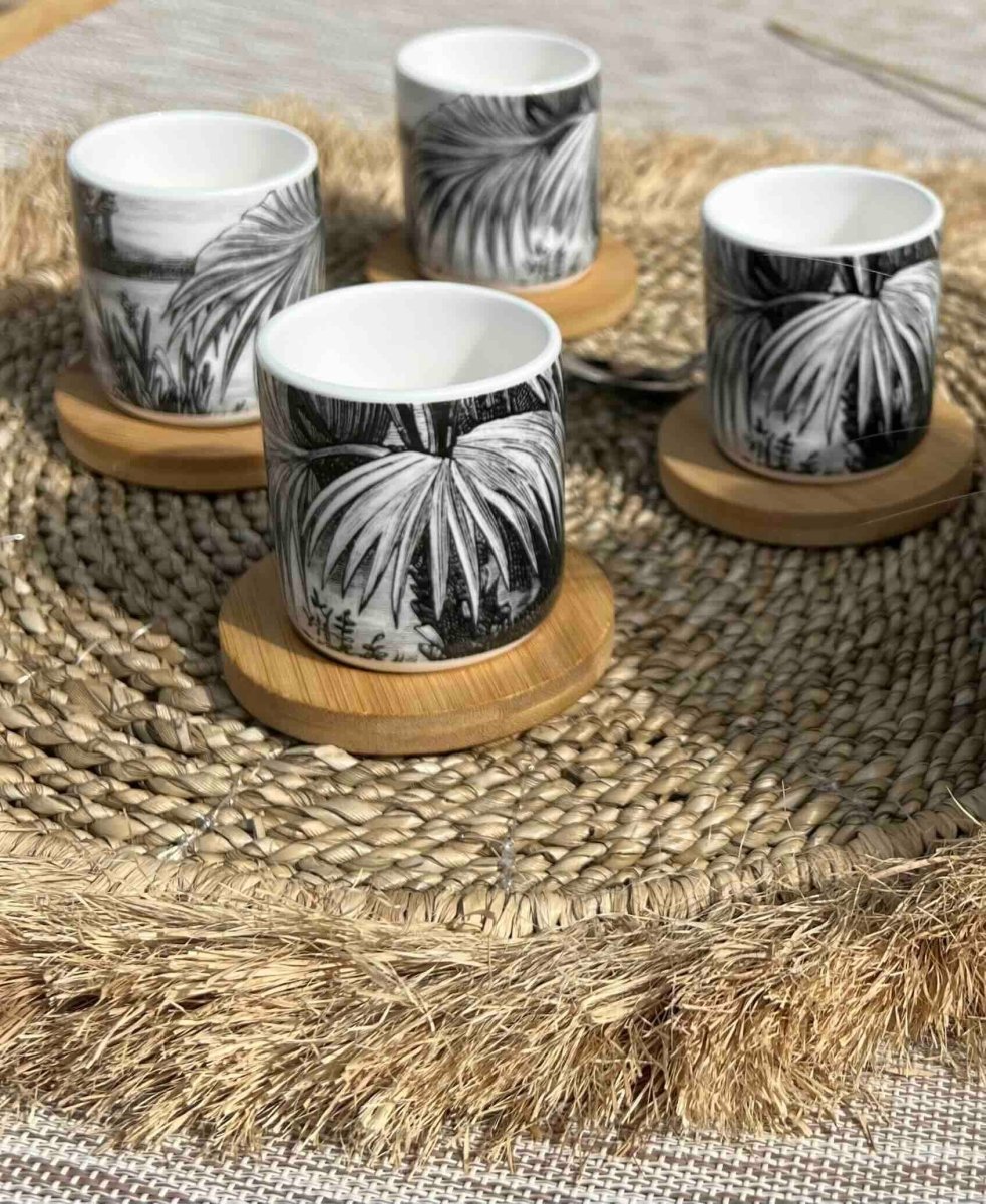 Coffret OASIS 4 tasses café faïence et bambou - B&Inside