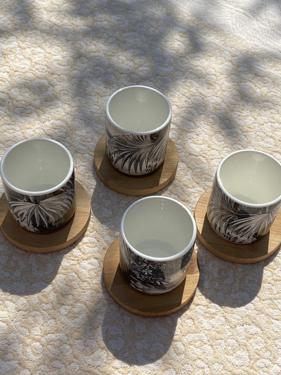 Coffret OASIS 4 tasses café faïence et bambou - B&Inside