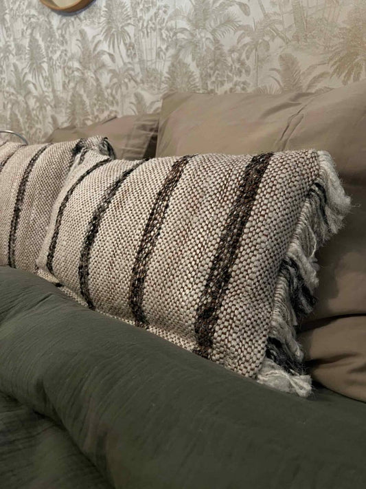 Coussin BISALI en coton rayé beige - B&Inside