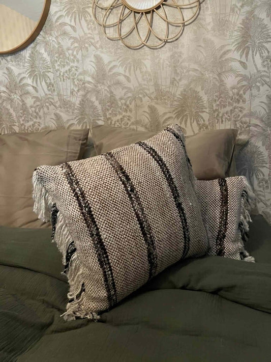 Coussin BISALI en coton rayé beige - B&Inside