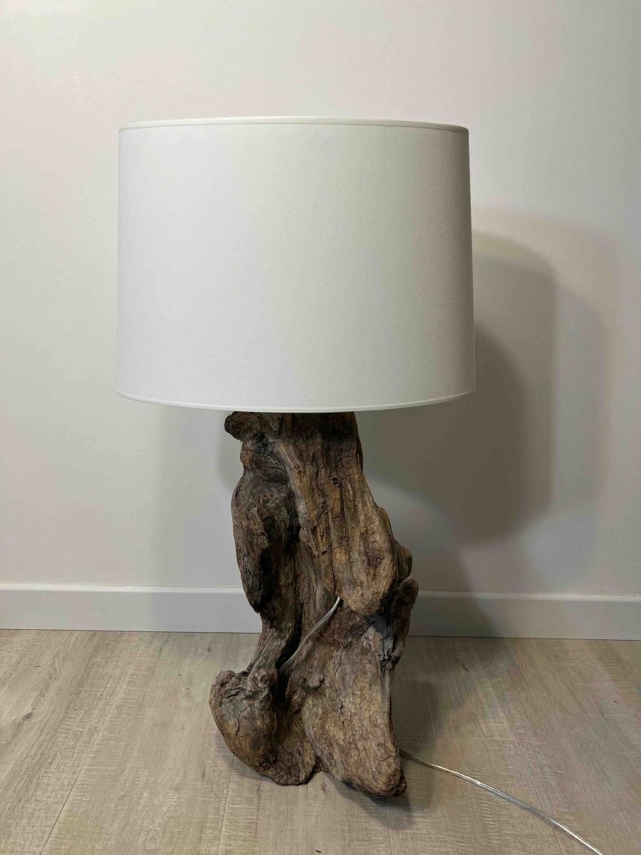 Lampe en bois flotté et abat - jour blanc MEDIUM DRIFTWOOD - B&Inside