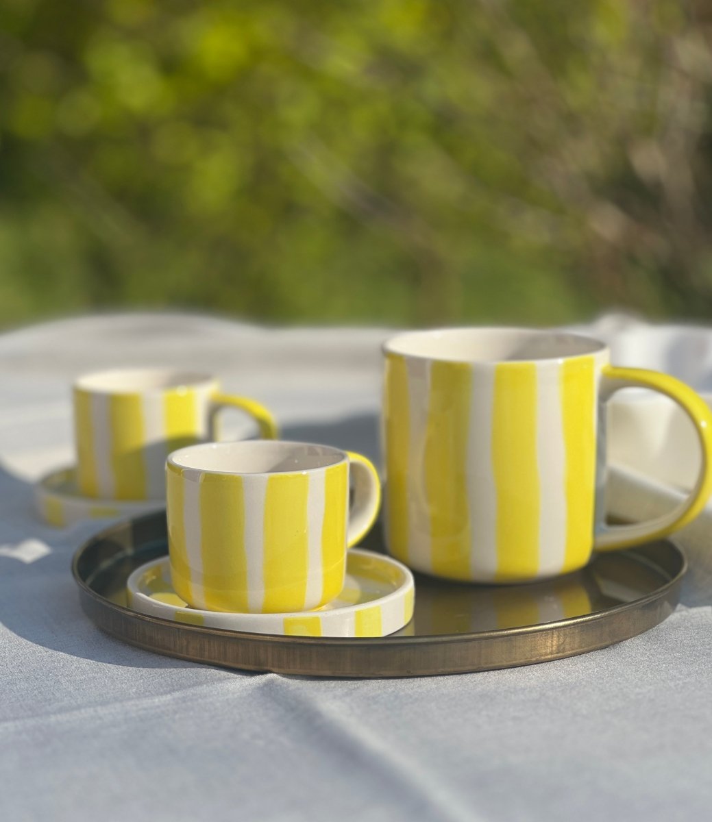 Mug STRIPES jaune et blanc - Céramique artisanale - B&Inside